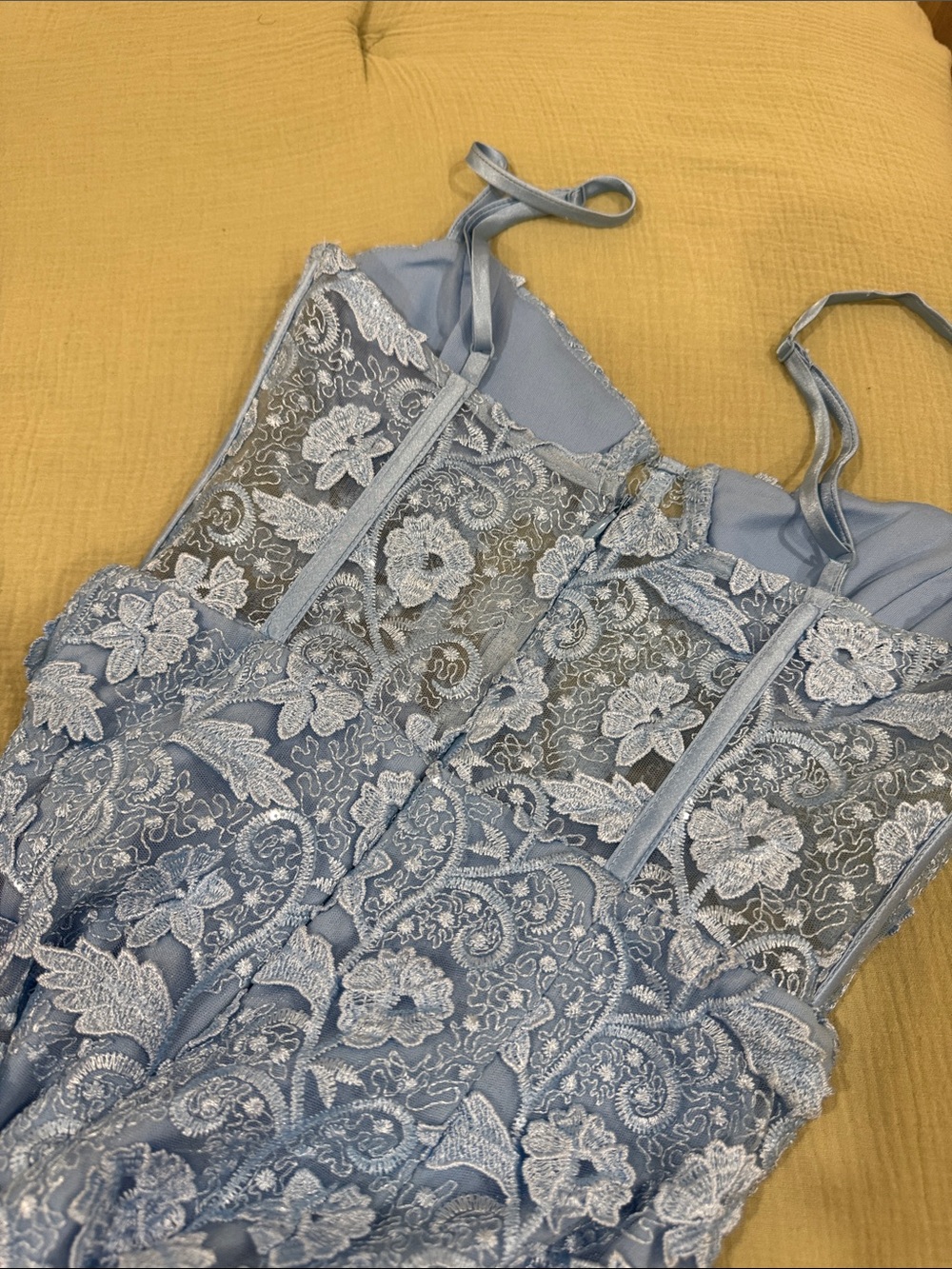 Lulu's Light Blue Lace Embroidered Dress - Picture 3 of 4
